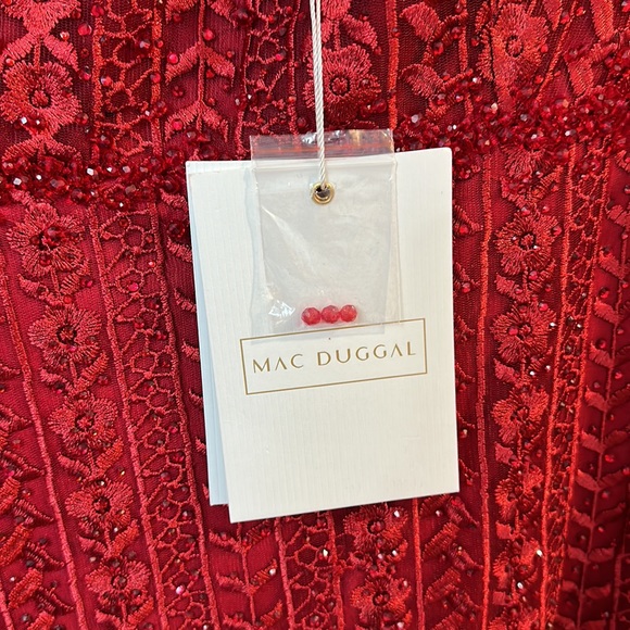 NWT Mac Duggal Embroidered Long Sleeve Red Trumpet Gown 20271 - Picture 6 of 11